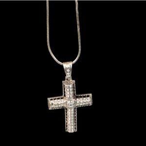 Vintage Huge 3.25 inch Cross Pendant Necklace 18 in Chain Stainless Steel Unisex